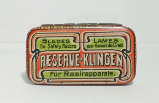 Rare German Reserve Klingen Safety Razor Lithographic Tin C.  1910 Art Nouveau
