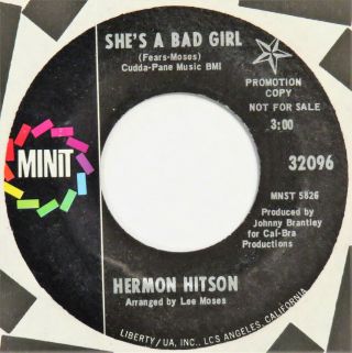 Hermon Hitson She’s A Bad Girl Minit 45 Northern Soul Funk Vg,  Hear