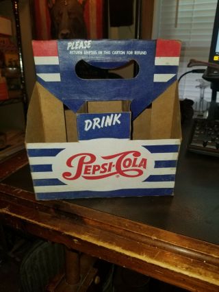 Vintage 1951 Drink Pepsi•cola Single Dot 6 Pack Carrier Has Tape Fixes
