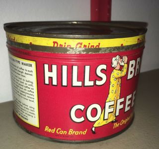 Vintage Hills Brothers Coffee Tin - Rare 1 lb.  - Red Can Brand Advertising 2