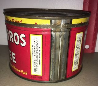 Vintage Hills Brothers Coffee Tin - Rare 1 lb.  - Red Can Brand Advertising 3
