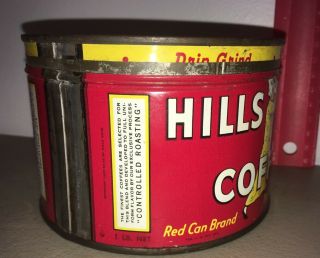 Vintage Hills Brothers Coffee Tin - Rare 1 lb.  - Red Can Brand Advertising 5