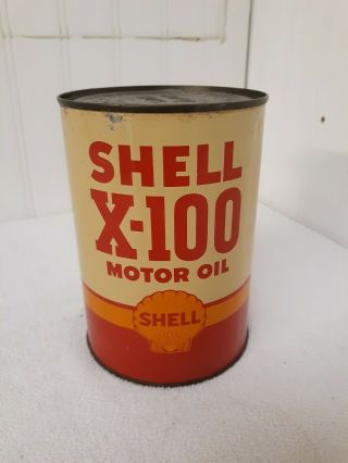 Old Vintage Nos Shell X100 Full Metal Quart Can Soldered Seam