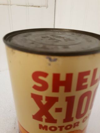 Old Vintage NOS Shell X100 Full Metal Quart Can Soldered Seam 2