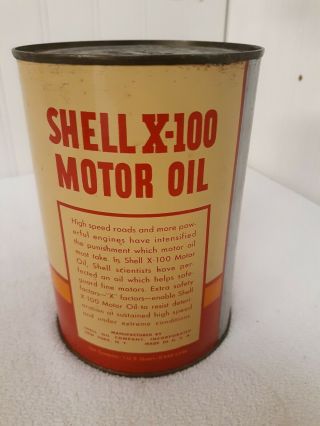Old Vintage NOS Shell X100 Full Metal Quart Can Soldered Seam 3