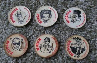 Milk Bottle Dairy Milk Caps 1966 Batman Set 6 Robin Joker Riddler Penguin Rare