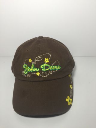 John Deere Women’s Brown Hat With Green And Yellow Flowers Rn45724 (n)