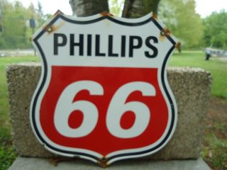 Vintage Phillips 66 Gasoline Red Porcelain Gas Pump Sign