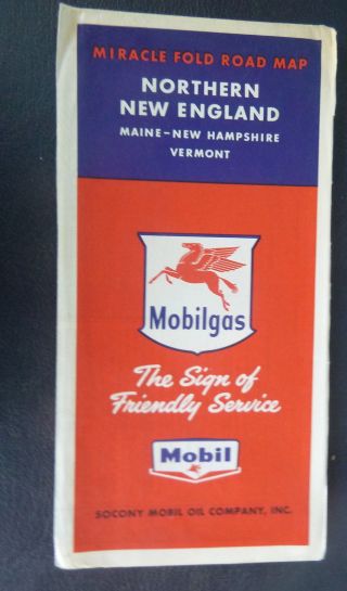 1957 Maine Hampshire Vermont Road Map Mobil Oil Gas Socony Northern Eng