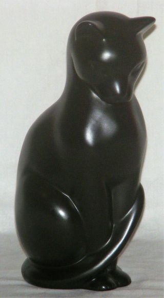 Vintage Mid - Century Modern Ceramic Black Cat Figurine 8 3/4 " Tall