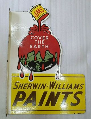 Sherwin Williams 2 Sided Vintage Enamel Sign With Flange