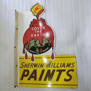 SHERWIN WILLIAMS 2 SIDED VINTAGE ENAMEL SIGN WITH FLANGE 3
