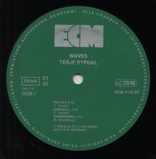 TERJE RYPDAL waves 1978 GERMAN ECM LP PALLE MIKKELBORG JON CHRISTENSEN 3