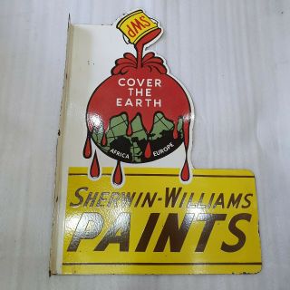 SHERWIN WILLIAMS 2 SIDED VINTAGE ENAMEL SIGN WITH FLANGE. 2