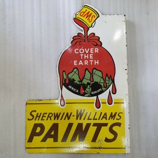 SHERWIN WILLIAMS 2 SIDED VINTAGE ENAMEL SIGN WITH FLANGE. 4