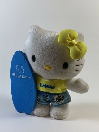 Hello Kitty 7 " Plush Doll Hawaii Shirt Floral Board Shorts With Surf Board