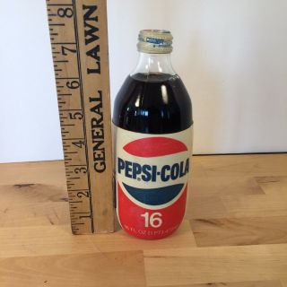 Full Pepsi Cola 16 Ounce Bottle With Foam Label Marked July 4,  1981 Georgia