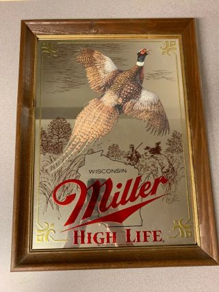 Vintage Miller High Life Pheasant First Printing Beer Mirror