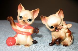 Vintage Josef Originals Japan Cat With Yarn & Mouse Friend Figurines Sweet