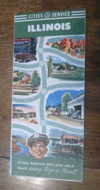 1950 Illinois Road Map Cities Service Gas Route 66