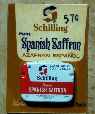 Vintage Schilling Spices Advertising Small Metal Tin Spanish Saffron