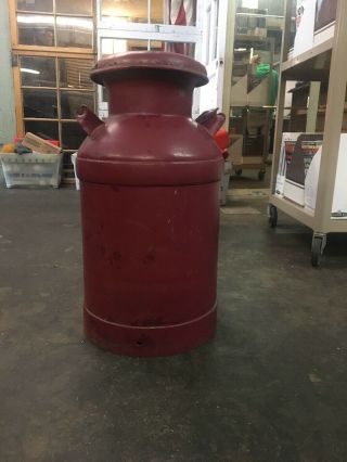 Vintage Red Painted Metal Farm Cow Primitive Milk Can Barrel Keg