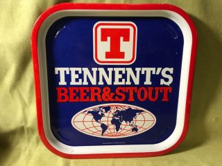 Rare Vtg Tennent’s Beer & Stout Metal Serving Tray Scotland’s Man Cave Sign Art