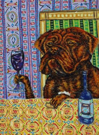 Dogue De Bordeaux French Mastiff Signed Dog Art Print 11x14 Wine
