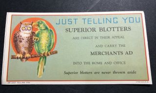 Parrot Owl Superior Advertising Sample On Paper Blotter Mini Sign