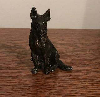 Vintage Sitting German Shepherd Dog Figure Metal Bronze,  Brass ? Heavy Metal 3”