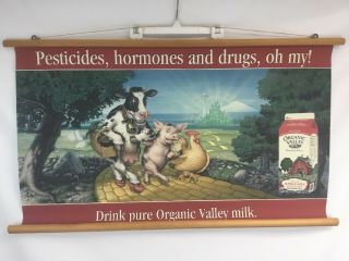 Organic Valley Milk Promo Scroll Poster Retro Collectible Cow Chicken Pig