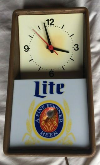 Vintage 1980s Miller Lite Beer Back Bar Light Up Clock Sign