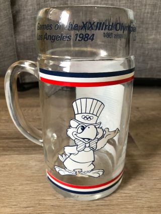 1984 Los angeles Games Tankard Beer Stein Glass Olympiad LA Rare Large Vintage 4