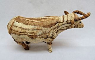 Rustic Folk Art Wood Tree Bark Cow Bull Buffalo Figurine 4
