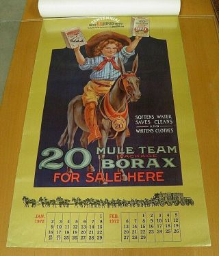 Vintage 20 Mule Team Borax Here (1972) Calendar 6 Pages 15 " X 25 "