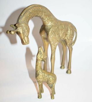 Solid Brass Giraffe Pair By Leonard Silver Manufacturing Co Mother Baby Vintage