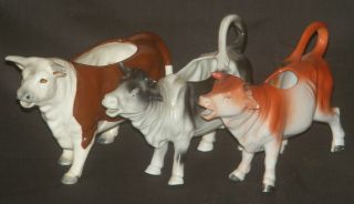 3 Vintage Ceramic Cow Creamers Cream Pitchers