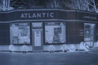 1954 2 Atlantic Gas Station Negatives Genesee & Franklin,  Skaneateles Ny Large