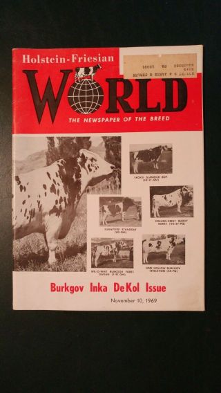 Holstein World 1969 " Burkgov Inka Dekol (ex 92 Gm) " Issue,  World Dairy Expo