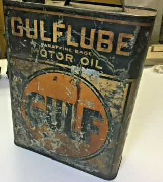 Early Gulf Gulflube 1 Gal.  Oil Can Motor Oil Unique Gas Vintage Only One On Ebay