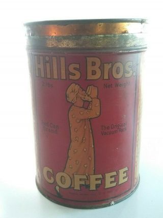 Rare Vintage Hills Bros 1922 - 1923 Coffee Can Tin Old With Lid Red Can Brand