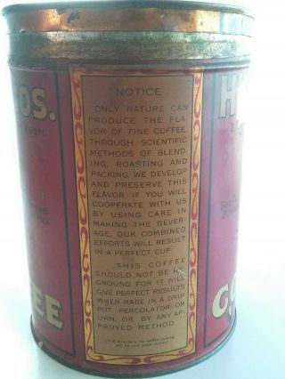 Rare Vintage Hills Bros 1922 - 1923 coffee can tin old with lid red can brand 2