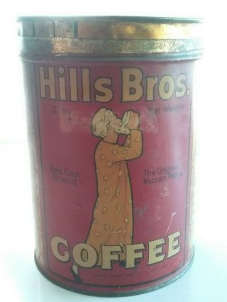 Rare Vintage Hills Bros 1922 - 1923 coffee can tin old with lid red can brand 3