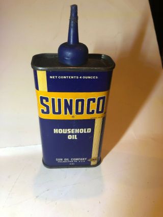 Vintage Sun Oil Sunoco Household Oil Can - Old 4 Oz Oiler Tin W/lid