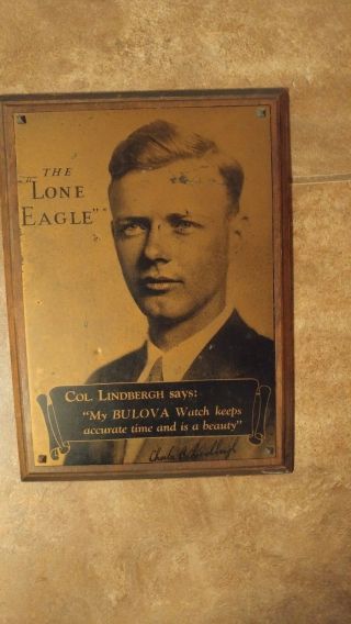 Bulova Watch Advertising Metal Plaque With Charles Lindbergh