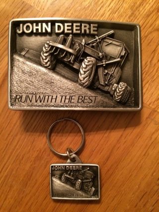 John Deere Belt Buckle Key Chain Run With The Best 1987 Moline Illinois