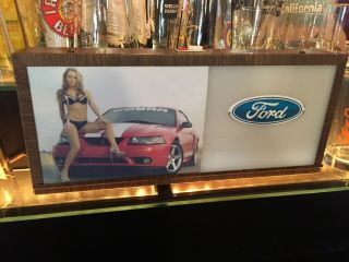 Muscle Car Americana Sign Hot Bikini Girl Ford Mustang Cobra Lighted Sign -