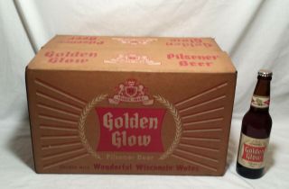 Vintage Golden Glow Beer Case & 24 Returnable Bottles Jos Huber Monroe Wi