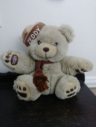 Vintage Zellers Zeddy Teddy Bear Mascot Plush Bear With Hat & Scarf Hbc
