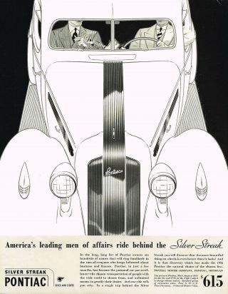1935 Big Vintage Silver Streak Pontiac Car Automobile Art Deco Print Ad